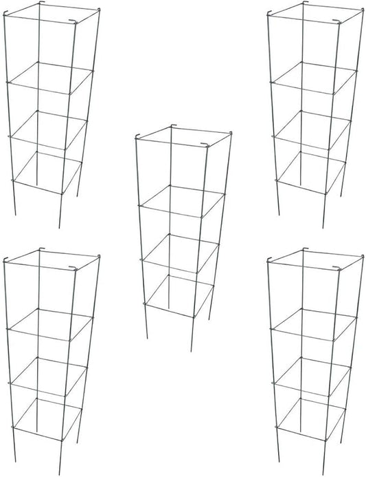 Galvanized Square Folding Tomato Cage Plant Support Stake Tower 12 inch by 46 inch, Pack of 5 Sets(