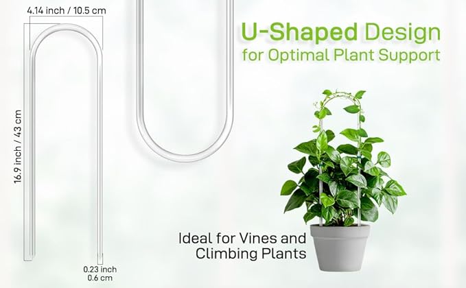 4Pack Snqqmtt U-Shaped Acrylic Trellis for Climbing Plants Indoor, 16inch Small Hoya Trellis, Potted Plant Climber Support for Pothos Plants Houseplant, Vine Ivy Flower Plant