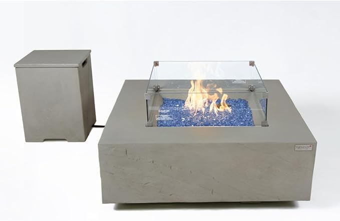 Capertee Concrete Fire Pit 40" x 40" Patio Firepit Includes Fire Glass Modern Fire Pits & Outdoor Fireplaces for Garden, Deck, Indoor & Outdoor Heating