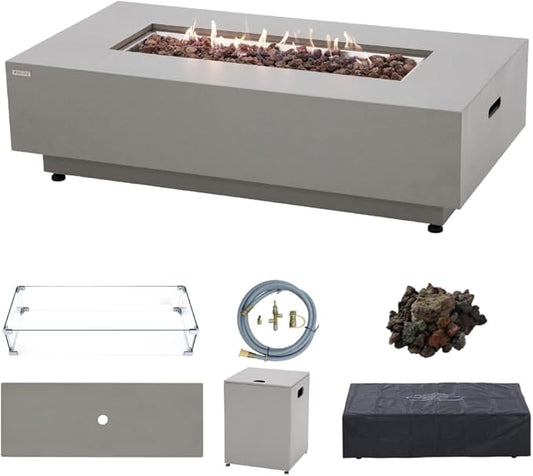 Westwood 50” Propane Fire Pit Smokeless Firepit Converts to Outdoor Gas Fire Pit for Outside Patio Firepit Table Includes Windscreen Rain & Tank Cover Lava Rocks Lid CSA Certified