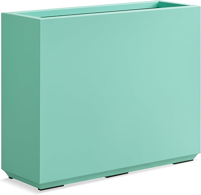 Metallic Heavy Outdoor Planter Box, Span Planter, Long and Tall Divider Planter, 30Lx10Wx24H, Aqua Blue, No Assembly 30.8 Pounds