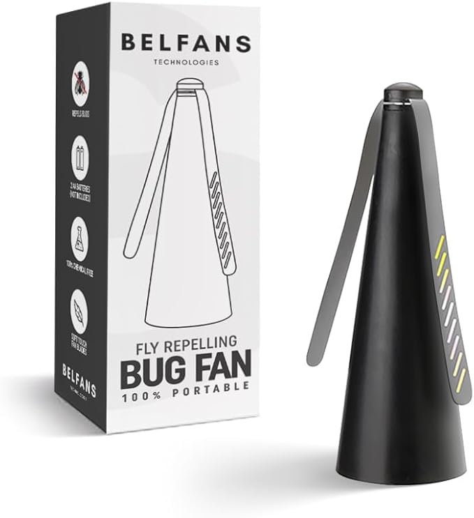 FlyRepellent Fan for Tables – USB Powered/Rechargable, Soundless Fly Swatter with Holographic Blades and Portable Fly Fan for Bees, Wasps & Outdoor Use (1, Black Rechargeable)