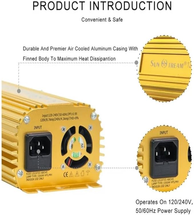 SunStream 600 Watt HPS Light Dimmable Electronic Grow Light Ballast for Indoor Plant (Yellow)