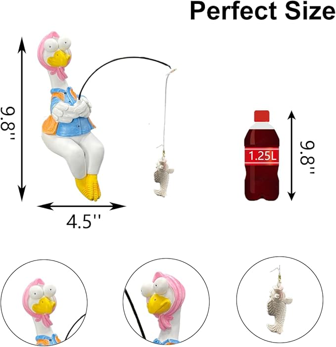 Chicken Fishing Statue Garden Decor – 9.8" Weatherproof Resin Chicken Fishing Sculpture Decor for Fish Ponds, Koi Ponds, Waterfalls, Poolside/Outdoor Gardens– Resin Figurine for Indoor/Outdoor Décor