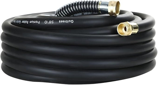25FT 5/8 Heavy Duty Rubber Garden Hose - 200psi Working, 1000psi Burst - Hot/Cold Water - Five-Layered Braiding for Durability - Versatile for Gardening, Agriculture, Construction(Black)