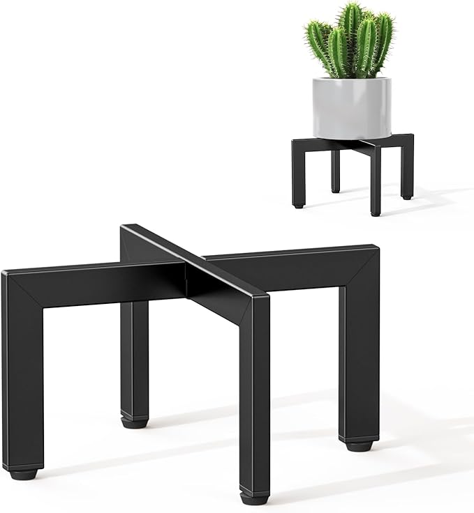 Adjustable Plant Stand Indoor Outdoor,Metal Modern Plant Stands, Plant Stand with Adjustable Feet,Low Short Plant Stands,Fit 8-12 inch Pots,Black (Pot & Plant Not Included)