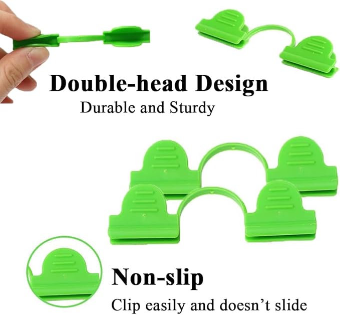 20pcs 8mm Greenhouse Clamps Garden Hoops, Plant Film Clips, Garden Shading Pipe Clips, Netting Tunnel Hoop Clips, for Season Plant Extension Support and Frame Shelter, Green, Double Head