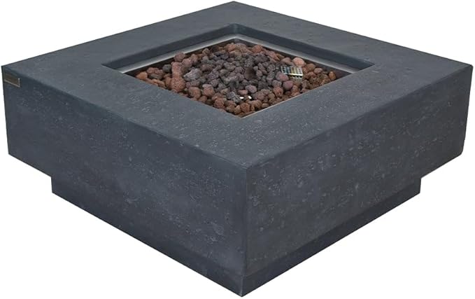 Manhattan Concrete Fire Pit 36" x 36" Outdoor Patio Firepit Includes Lava Rocks Modern Fire Pits & Outdoor Fireplaces for Garden, Deck, Indoor & Outdoor Heating