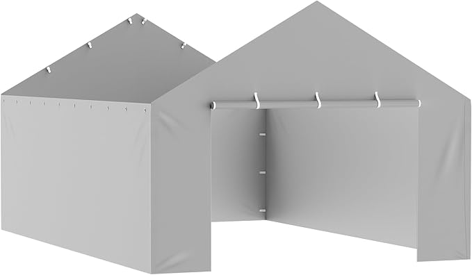VEVOR Carport Replacement Canopy Cover Side Wall 13 x 20 ft, Garage Tent Shelter Tarp Heavy-Duty Waterproof & UV Protected, Easy Installation with Ball Bungees,Grey (Top and Frame Not Included)