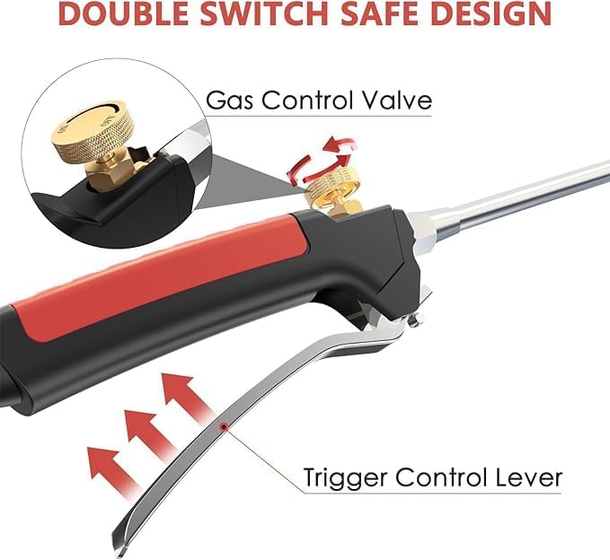 Propane Torch Weed Burner Kit, 1,800,000 BTU Heavy Duty Blow Torch, 40" Arm with 10FT Hose, Flame Control for Ice Melting, Snow Removal, Asphalt, Road Marking, Weeding