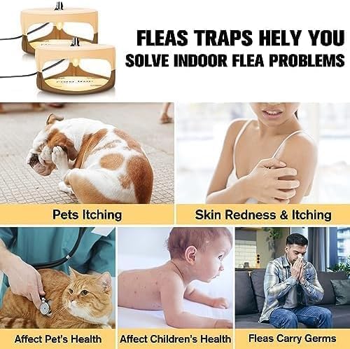 Flea Trap for Inside Your Home, Flea Light Traps with 2 Glue Discs Odorless Natural Fleas Killer Trap Pad Bed Bug Traps Light Bulb Pest Control for Home House Inside, Safe for Children Pet Dog Cat