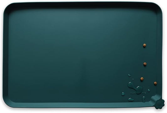 Hoki Found L Silicone Non Slip Pet Food Mats - Tray for Dogs & Cats - Waterproof Dog & Cat Bowl Mats - Suitable for Carpet - Dark Cedar