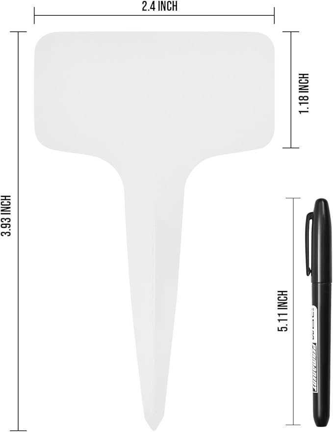 Plant Labels 200 Pcs Yuanling T-Type Plastic Garden Tags Waterproof Plant Sign Stakes Nursery Garden Makers for Seedlings Flower Vegetables Herb Potted Belt Permanet Marker Pen (White)