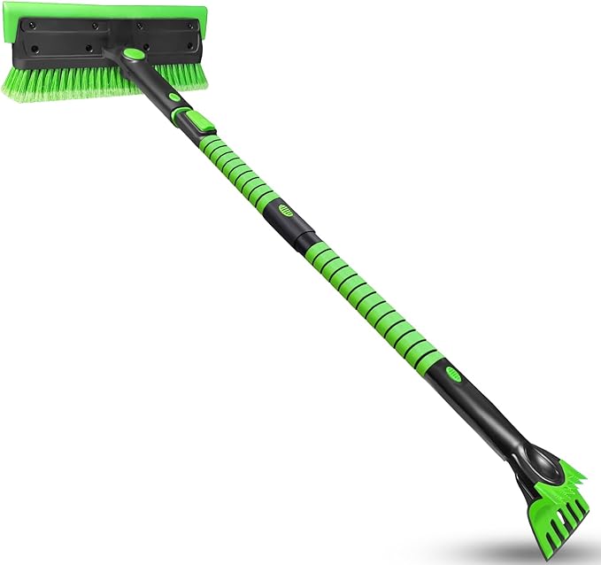 SEAAES 56 Inch Truck Snow Brush Scraper Long Handle, Heavy Duty Extendable Snow Broom for SUV, Windshield Ice Scraper with Foam Grip for Car Automobile Vehicle Window - Green
