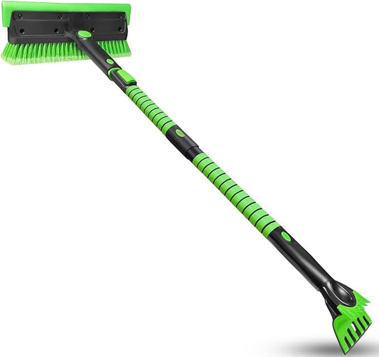 SEAAES 56 Inch Truck Snow Brush Scraper Long Handle, Heavy Duty Extendable Snow Broom for SUV, Windshield Ice Scraper with Foam Grip for Car Automobile Vehicle Window - Green