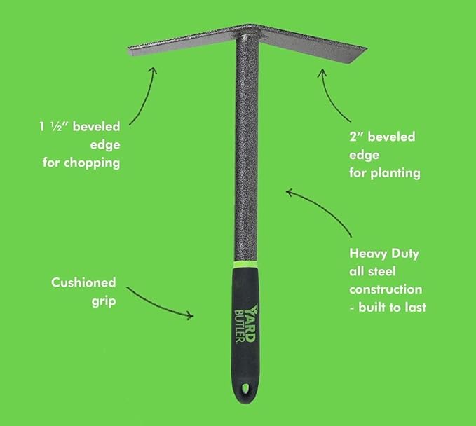 Yard Butler Terra Garden Hand Tools - Weeding Hand Tiller Tool for Efficient Gardening - Weed Remover Tool for Lawn & Garden Care - Durable Gardening Accessory, Mattock