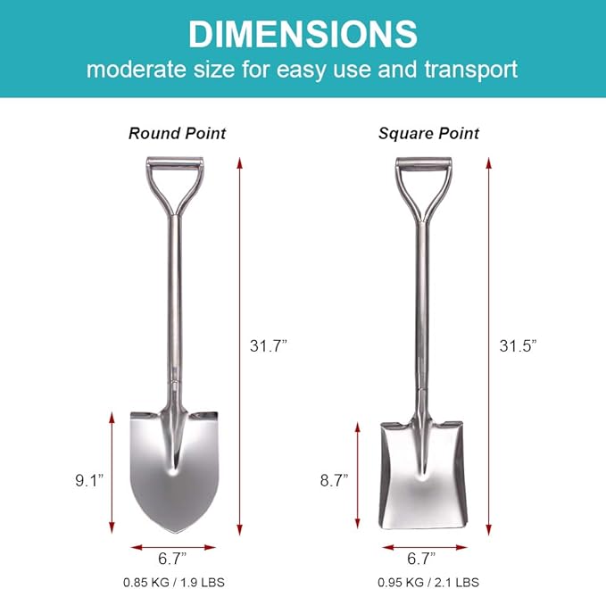 31.5 Inch Short Garden Shovel for Digging in The Yard, Round Point D Handle Shovel, All Stainless Steel Made