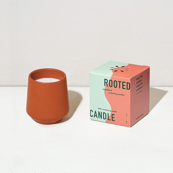 Modern Sprout Rooted Candle - 2 in 1 Cucumber Scented & Soy Candle with Seeds That Grows into Rosemary Plant - 6 oz w/ 42 Hr Burn Time in Matte Glaze Ceramic Vessel Ideal for Indoor Herb Garden