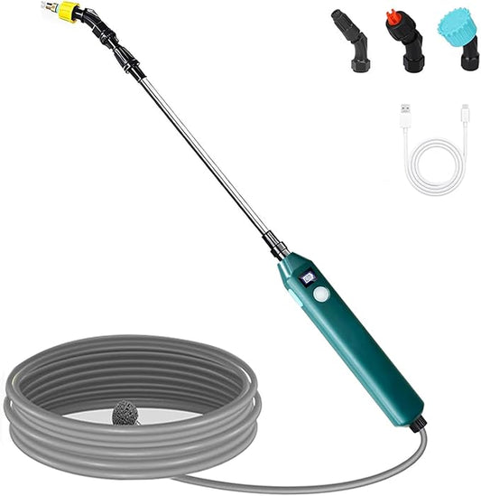 Battery Powered Sprayer Wand,Electric Plant Sprayer Telescopic Watering Wand with 16.4FT Hose,Rechargeable Electric Watering Sprayer Handle with 3 Adjustable Nozzles & Filter for Lawn, Yard and Garden