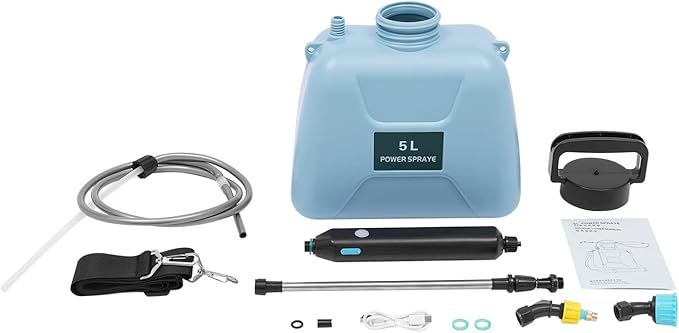 YIYIBYUS Battery Powered Sprayer 1.35 Gallon/5L Powerful Electric Sprayer with 3 Mist Nozzles and Adjustable Shoulder Strap Portable Electric Garden Sprayer for Lawn,Garden,Cleaning (Blue)