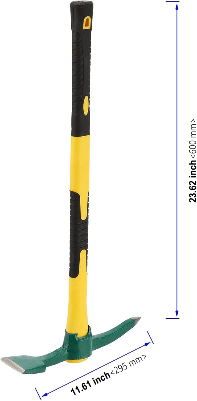 24 Inch Pick Mattock Hoe, Forged Weeding Mattock Pick Axe with Fiberglass Handle, Heavy Duty Garden Mattock Tool Adze Hoe for Gardening, Camping, Prospecting