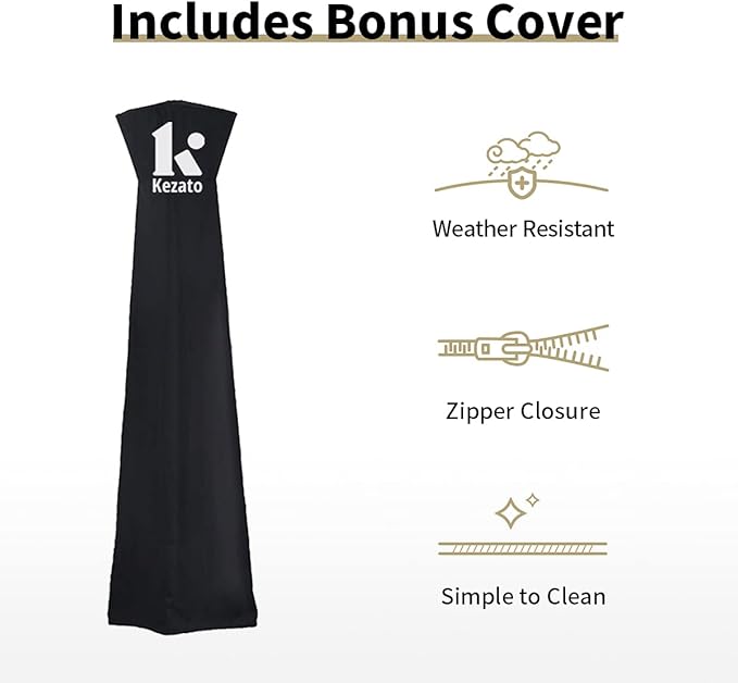 Patio Heater, KEZATO Outdoor Pyramid Patio Heater with Cover and Wheels 42,000 BTU Glass Tube Propane Heater for Commercial and Residential Use - Bronze