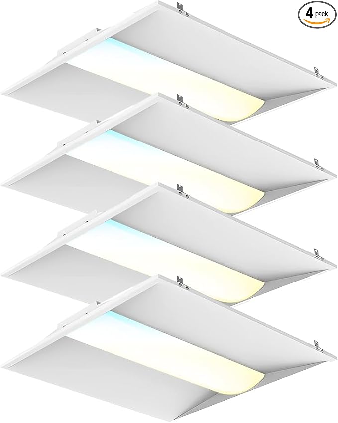 2x2 FT Center Basket LED Troffer Panel Light, 20/30/40W, 3 Color Options 3000K | 4000K | 5000K, Dimmable Drop Ceiling Lights, 2500/3750/5000 Lumens, Damp Rated, 120-277V, DLC Premium (4 Pack)