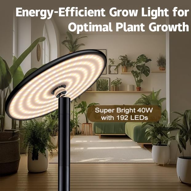 40W Full Spectrum Tall Grow Light with 24H Cycle Timer, 10-Level Dimmable & Color Temperature, Adjustable Height - Plant Lights for Indoor Growing