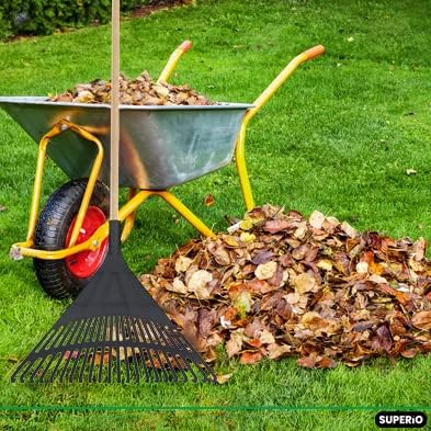 Superio Adult Rake with Hardwood Handle, Durable Plastic Head to Sweep Leaves in Lawn and Tidying Up The Garden, 61"