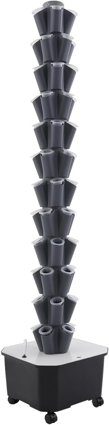 Hydroponic Growing Tower, 12 Layer 60 Pods Hydroponic Grow Towers Kit with Water Pump and Movable Water Tank, Plant Germination Kit with 4 Wheels, for Vegetable, Strawberries, Lettuce