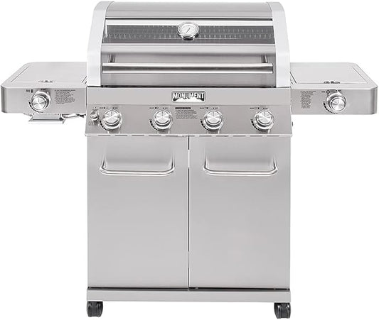 Monument Grills Larger 4+2 Burner Propane Gas Grills Stainless Steel Cabinet Style with Clearview® Lid, Knob Controls, Built-In Thermometer, Infrared Side Sear Burners & Side Burners, Outdoor Use