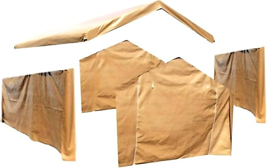 10X20 Canopy Tarp Set (5pc) Paneling and Top Set Valanced Tarp Kit Carport (Beige)