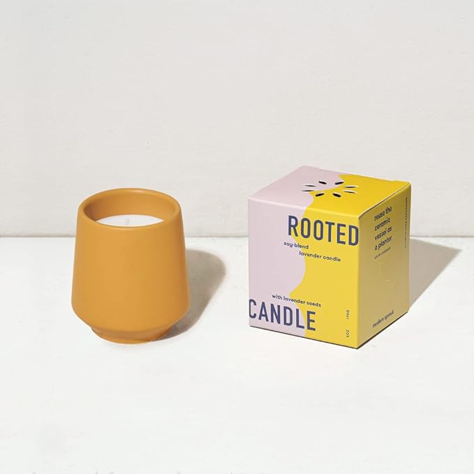 Modern Sprout Rooted Candle - 2 in 1 Cedarwood Scented & Soy Candle with Seeds That Grows into Lavender Plant - 6 oz w/ 42 hr Burn time in Matte Glaze Ceramic Vessel Ideal for Indoor Herb Garden