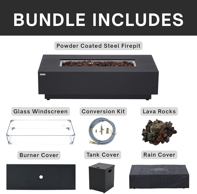 Westwood 50” Propane Fire Pit Smokeless Firepit Converts to Outdoor Gas Fire Pit for Outside Patio Firepit Table Includes Windscreen Rain & Tank Cover Lava Rocks Lid CSA Certified