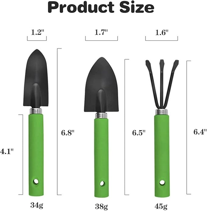 Garden Tools 3-Piece Planting Tools Set with Plastic Handle,Lightweight Durable Gardening Hand Tools,Ideal Succulent Tools Gifts for Women and Men (Small Green Set)