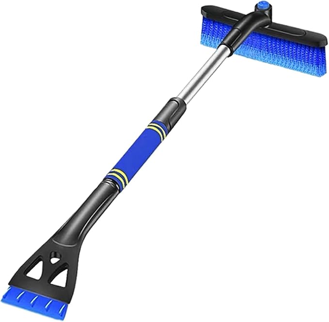 Snow Brush and Ice Scraper for Car - 360° Rotatable Head, Extendable Foldable Handle, Blue Soft Bristles Protect Paint (Cars, Trucks, SUVs)