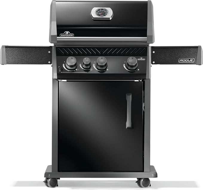 Napoleon Rogue 425 Natural Gas Grill with Range Side Burner, Black, 3 Stainless Steel Main Burners, Durable Outdoor Cooking