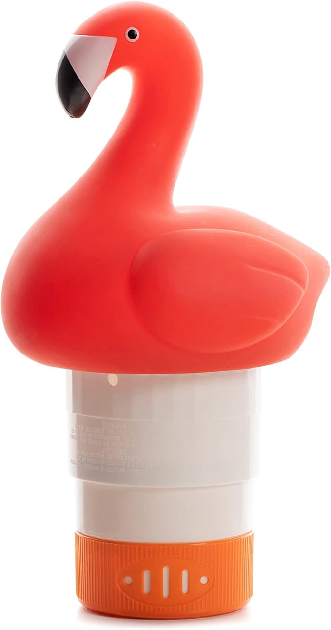 XY-WQ Chlorine Floater, Floating Pool Chlorine Dispenser (Flamingo), Fits 1 and 3 Inch Tablets for Large and Small Pools, Hot Tub, Spa
