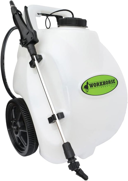 Workhorse Sprayers LG05SSG2 Rechargeable Spot Sprayer - White Portable Sprayer with Wheels, Vertical & Horizontal Stream Range, 5 Gallon Tank. Garden Sprayer