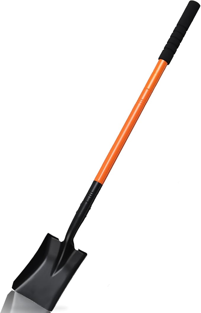 Small Square Shovel 43.3Inches Heavy Duty Garden Tools with Metal Handle, Small Transfer Spade for Digging Camping Car Beach Shovel, Orange
