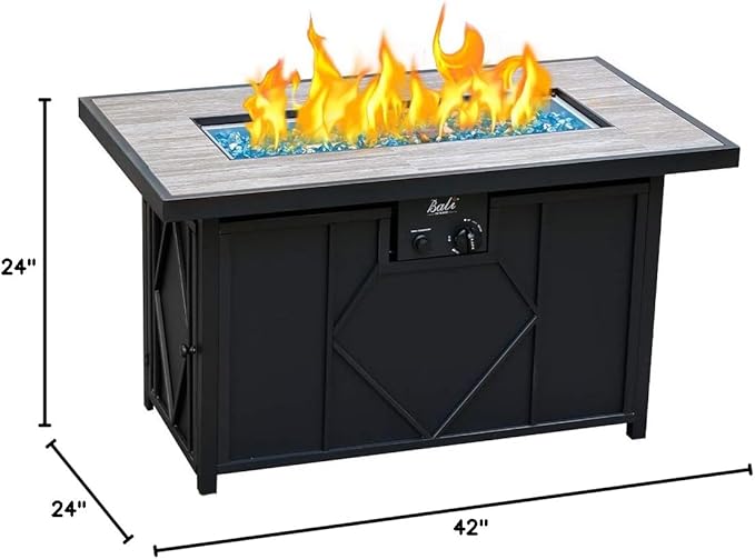 BALI OUTDOORS Fire Pit Table Propane Gas Firepit Rectangular Fire Table 42In 60,000 BTU for Outside Patio Backyard Deck Balcony