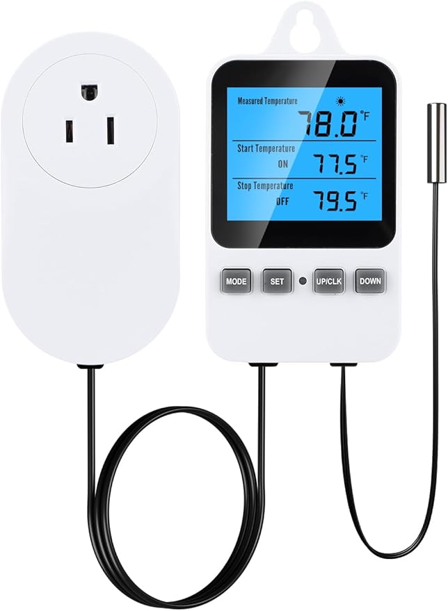 INKBIRDPLUS Plug in Thermostat, Separate Thermostat Outlet for Heater with 8.8 Ft Power Cord, for Reptile Greenhouse Homebrew Aquarium Seedling Mat, Heating or Cooling Mode Thermometer Controller