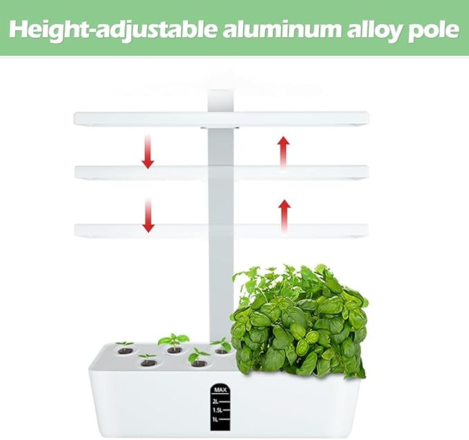 YUEWO 9 Pods Hydroponics Growing System Hydro Indoor Herb Garden Up to 27.5'' Plant Germination Kit with Pump System Grow Light for Kitchen Home Countertop Gardening