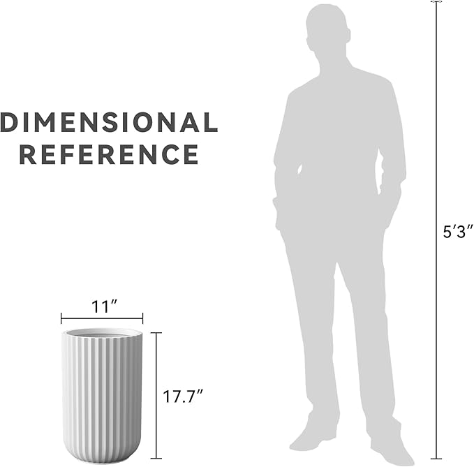 Kante Tall Fulted Planter, 17.7 Inch Tall Round Concrete Plant Pots with Drainage Hole and Rubber Plug, Modern Decor for Indoor Outdoor Plants, Flower, White