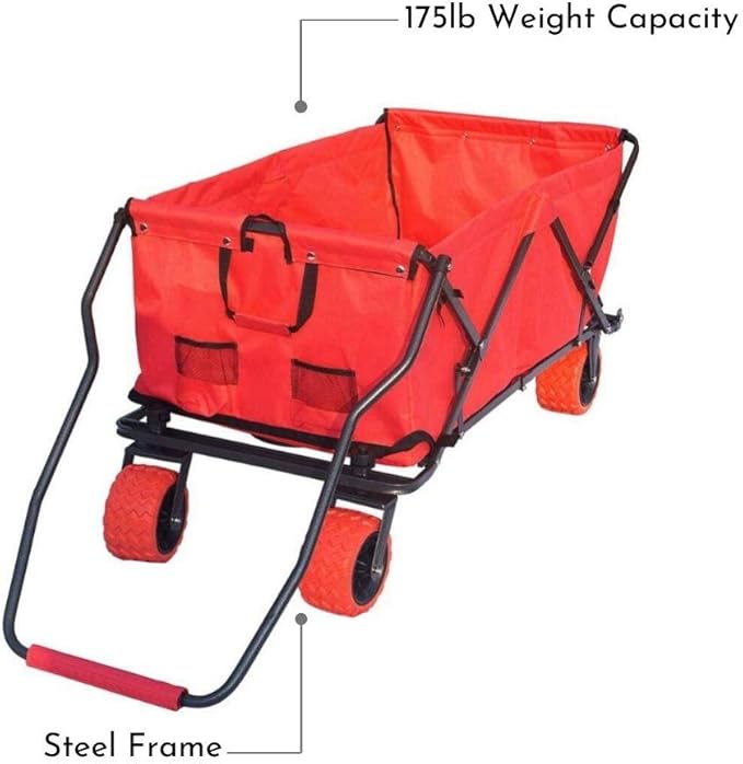 Impact Canopy Folding Collapsible Utility Wagon, Extra-Large Wagon with All-Terrain Wheels, Red