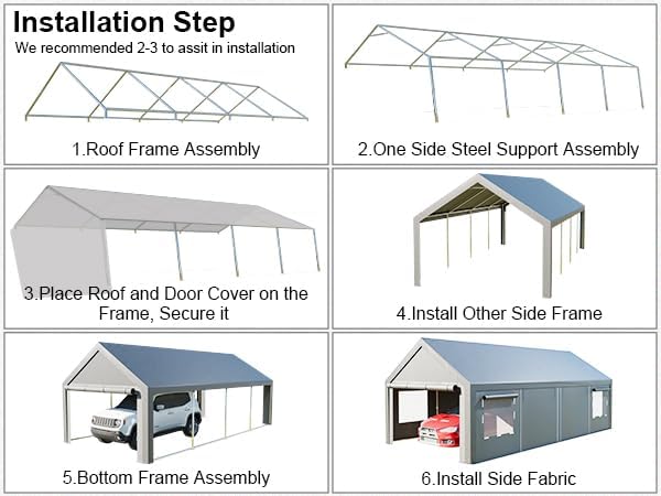 Carport - Upgraded 13x26 FT Oversized Heavy Duty Car Tent Storge Shelter Garage with Zipper Vents & Doors, Tarp Thicken Car Canopy with Reinforced Steel Poles Car Port for SUV, Boats