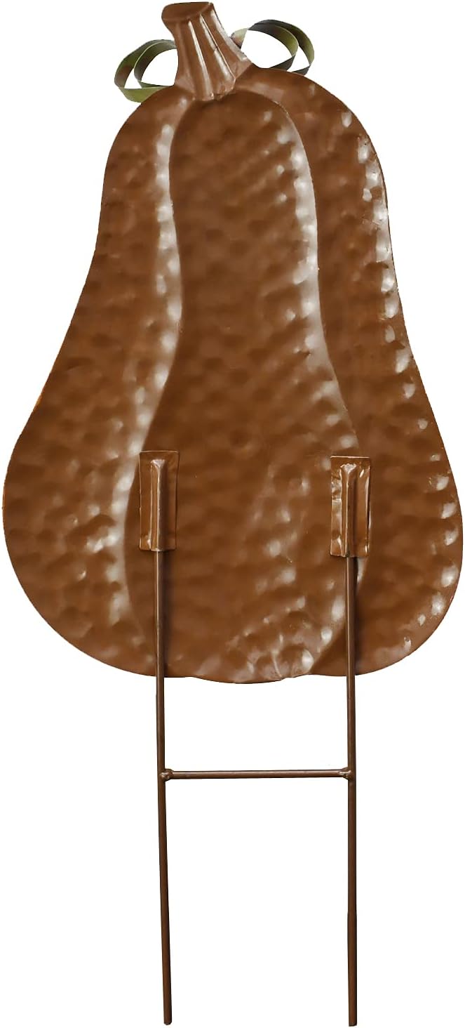 Morning View Pumpkin Garden Stakes Metal Yard Sign Fall Decor Outdoor Autumn Yard Stake Art Pumpkin Lawn Ornaments for Patio Porch Thanksgiving Halloween Harvest 20 Inches Tall Set of 2