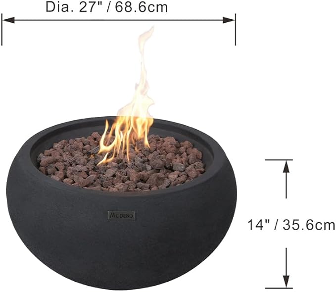 York Concrete Fire Pit 27" x 27" Outdoor Patio Firepit Includes Lava Rocks Modern Fire Pits & Outdoor Fireplaces for Garden, Deck, Indoor & Outdoor Heating