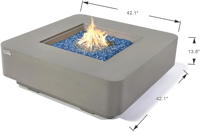 Lucerne Concrete Fire Pit 42".1 x 42 Outdoor Patio Firepit Includes Fire Glass Modern Fire Pits & Outdoor Fireplaces for Garden, Deck, Indoor & Outdoor Heating