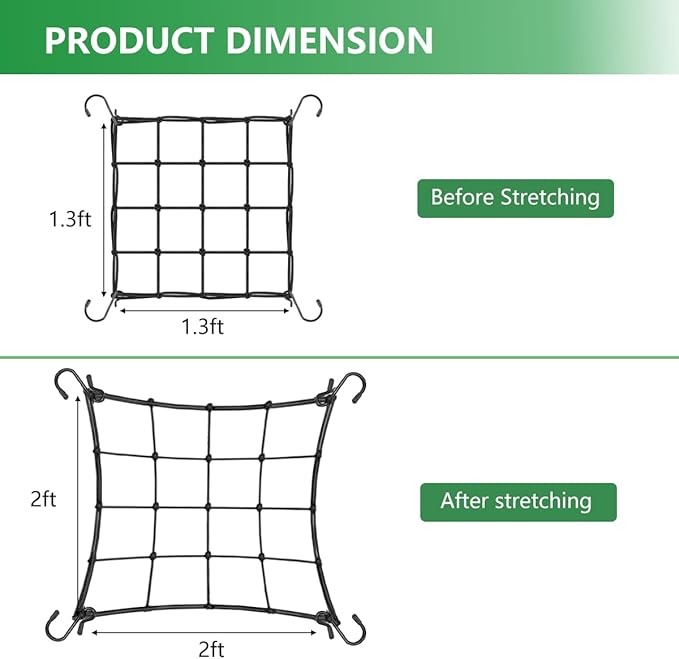Elastic Trellis Netting, 2x2FT, Heavy-Duty, Black, Square, Polyester, Garden Netting, Climbing Plant Support Structure